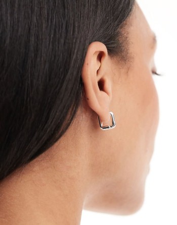 silver plated with huggie hoop earrings in square design