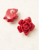 stud earrings with oversized rose detail in red