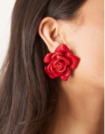 stud earrings with oversized rose detail in red