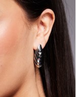 ridged large stud earrings in rhodium plated