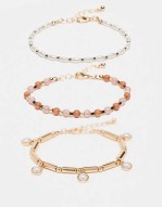pack of 3 braided bracelets with faux pearl charm detail in gold tone