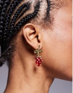 pearl detail strawberry earrings in red and gold