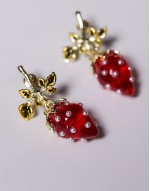 pearl detail strawberry earrings in red and gold