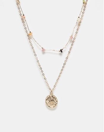 pack of 2 necklaces with chipping and coin detail in gold tone