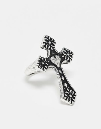 unisex ring with heart cross in silver