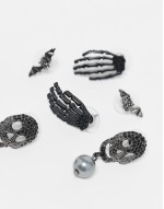 pack of 3 earrings with skeleton and bat design
