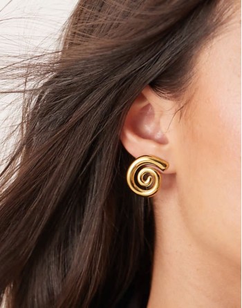 waterproof stainless steel stud earrings with swirl detail in gold tone