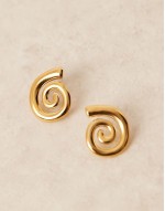 waterproof stainless steel stud earrings with swirl detail in gold tone