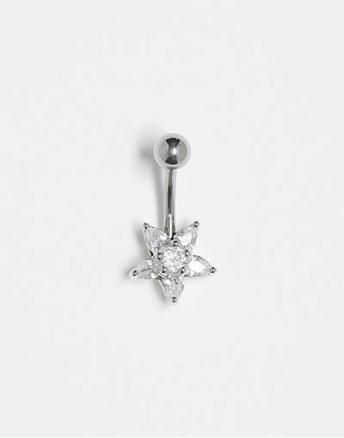 star gem cluster 10mm belly bar in sterling silver