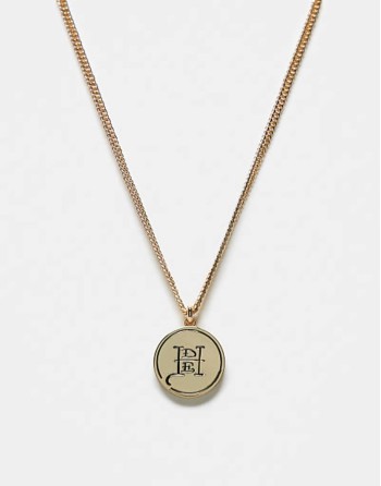 logo coin pendant necklace in gold stainless steel