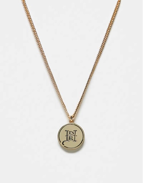 logo coin pendant necklace in gold stainless steel