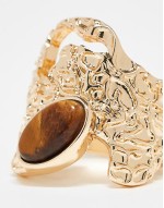 Curve wide textured ring with semi precious style stone set in gold tone