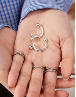 half hoop earrings with stud detail in silver