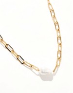 elizabeth pearl and chain waterproof stainless steel necklace in gold