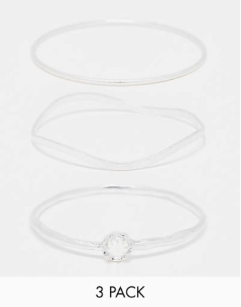bangle bracelet 3-pack with gemstone detail in silver