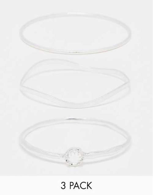 bangle bracelet 3-pack with gemstone detail in silver