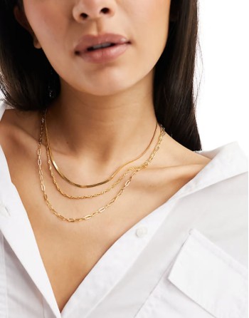 14k gold plated pack of 3 necklaces with mixed chain design