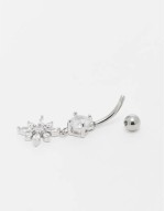 gemset floral belly bar in silver steel
