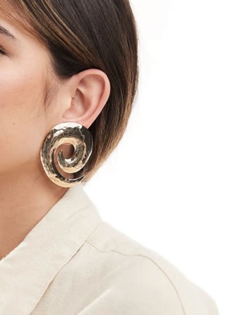 oversized stud earrings with spiral detail in gold tone