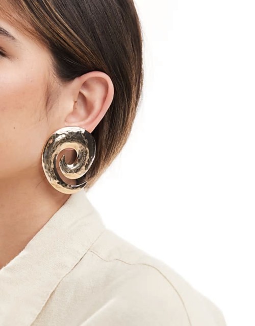 oversized stud earrings with spiral detail in gold tone