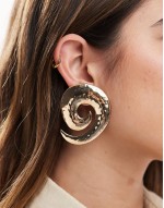 oversized stud earrings with spiral detail in gold tone