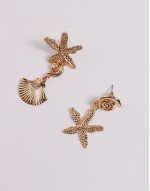 starfish and shell asymmetric earrings in gold