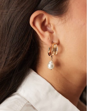 chunky hoop pearl drop earrings in gold