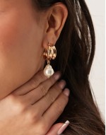 chunky hoop pearl drop earrings in gold