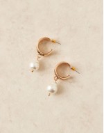 chunky hoop pearl drop earrings in gold