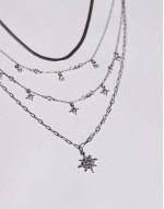 multilayer celestial necklace in rhodium plated