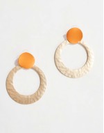 door knocker earrings with hammered circle design and enamel detail in gold tone