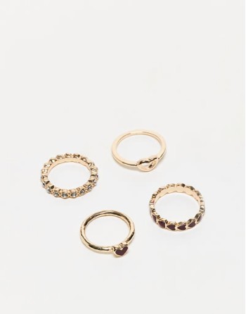 pack of 4 heart rings in gold tone