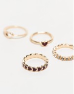 pack of 4 heart rings in gold tone
