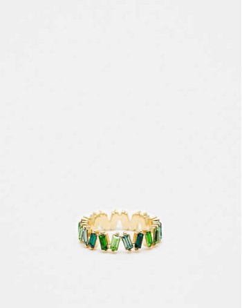 baguette ring with tonal green stones in gold tone