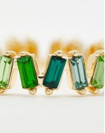 baguette ring with tonal green stones in gold tone