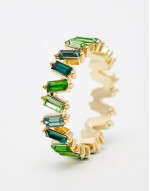 baguette ring with tonal green stones in gold tone