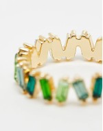 baguette ring with tonal green stones in gold tone