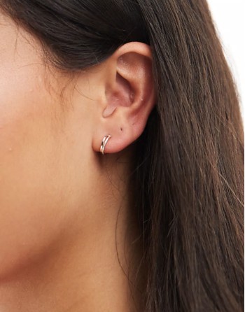 10mm double layer huggie hoop earrings in sterling silver