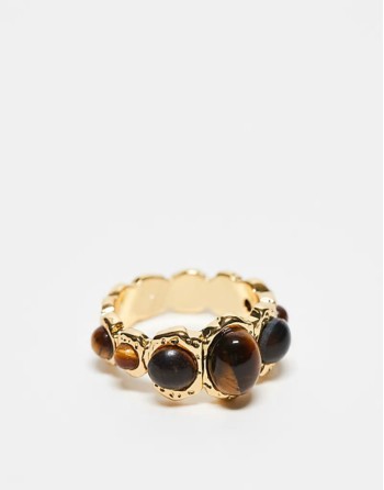 Limited Edition 14k gold plated ring with real tigers eye semi precious stone design