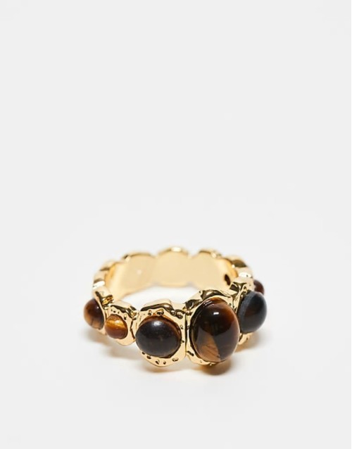 Limited Edition 14k gold plated ring with real tigers eye semi precious stone design