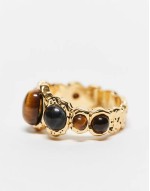 Limited Edition 14k gold plated ring with real tigers eye semi precious stone design