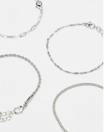 pack of 4 fine chain bracelets in silver tone