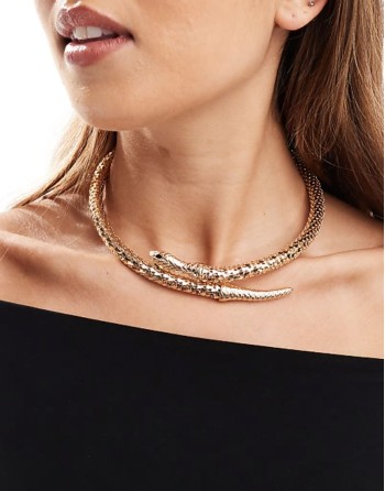 torque choker with snake design in gold tone