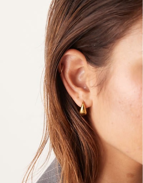 Lost Souls stainless steel 18ct gold plated curved huggie hoop earrings