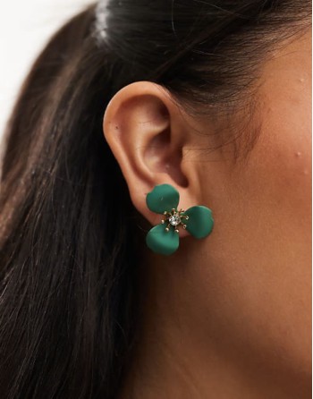 enamel floral stud earrings in green