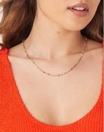 Lost Souls stainless steel 18ct gold plated enamel rainbow beaded choker necklace