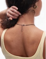Nadine cord necklace with silver pendant in black
